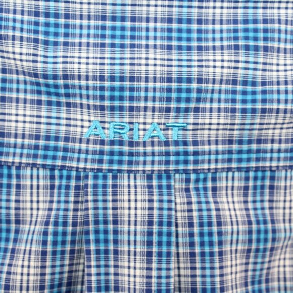 Ariat Pro Series 2XL Fitted Long Sleeve Blue Checkered Cowboy Western Shirt - Picture 12 of 12